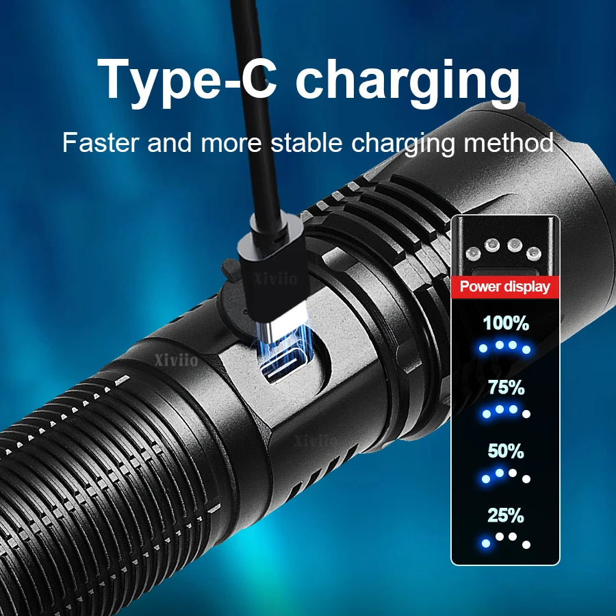 9000000LM LED Strong Light Flashlight Portable Rechargeable Lamp Built-in Battery Long Range Tactical Lantern Outdoor Lights