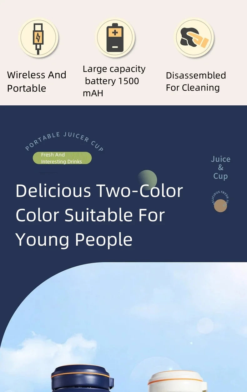 Portable Electric Juicer Blender for Home, USB Charging, Fruit Juicer, Lemon, Orange, Fruit Juicing, Drinking Outdoor Machine