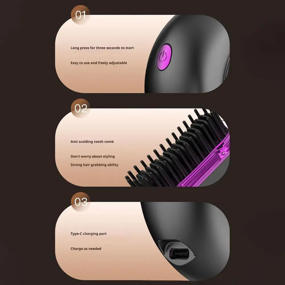 Mini Straightening Comb Wireless New Charging Straightener Portable Hair Care Non Damaging Hair Home Style Comb